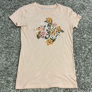 Aeropostale, Classic Crew Aero Cali, pink, flowers, small, short sleeve shirt